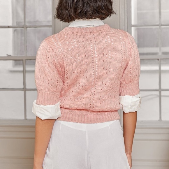 Lulu’s Simply Yours Blush Pink Pointelle Puff Sleeve Sweater XS - Picture 5 of 13